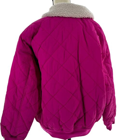 Thread and Supply Shearling Collar Jacket M Pink NWOT Dad Style Bomber Quilted - Picture 3 of 6